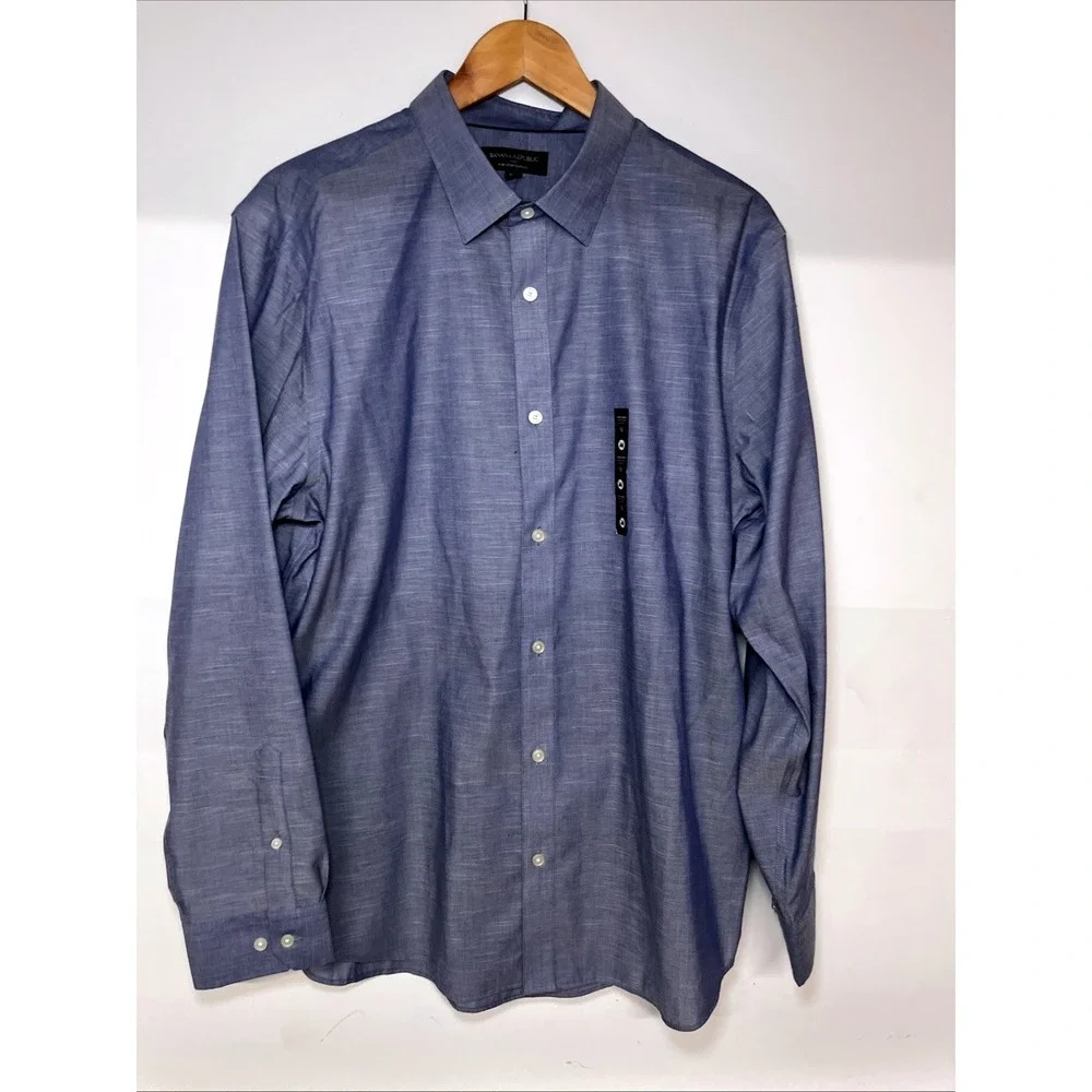 NWT Banana Republic Button‎ Front Dress Shirt Mens XL Blue Long Sleeve